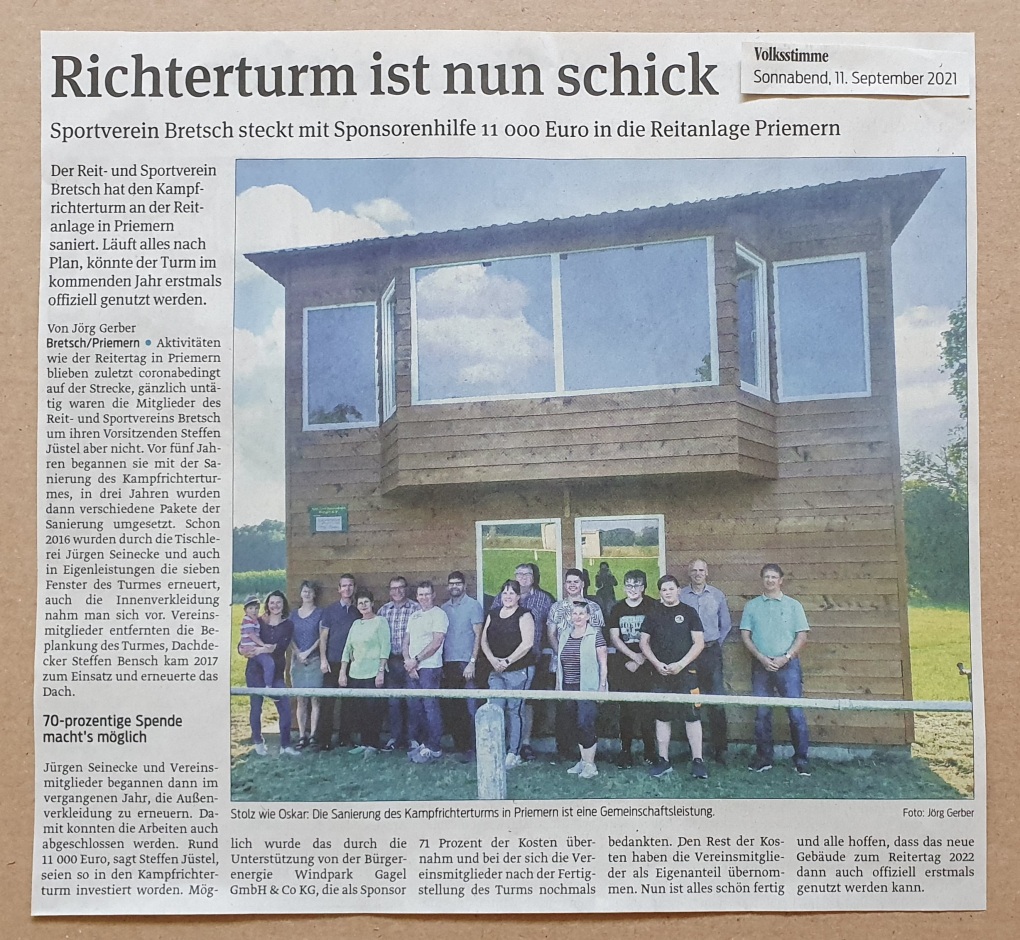 Presseartikel Sanierung Richterturm Priemern
