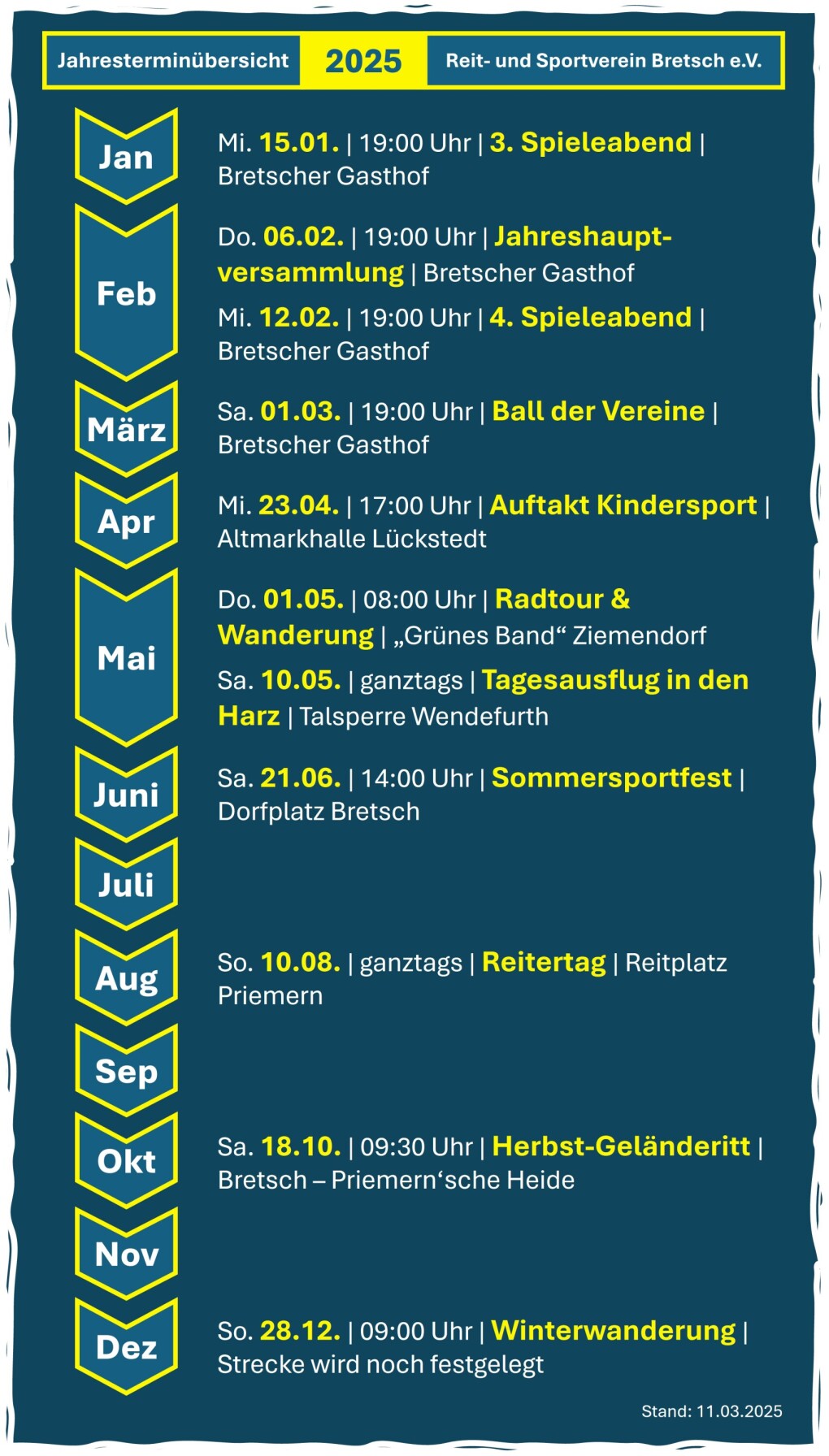 Jahresterminübersicht 2025 Reit- und Sportverein Bretsch e.V. | Stand: 11.03.2025