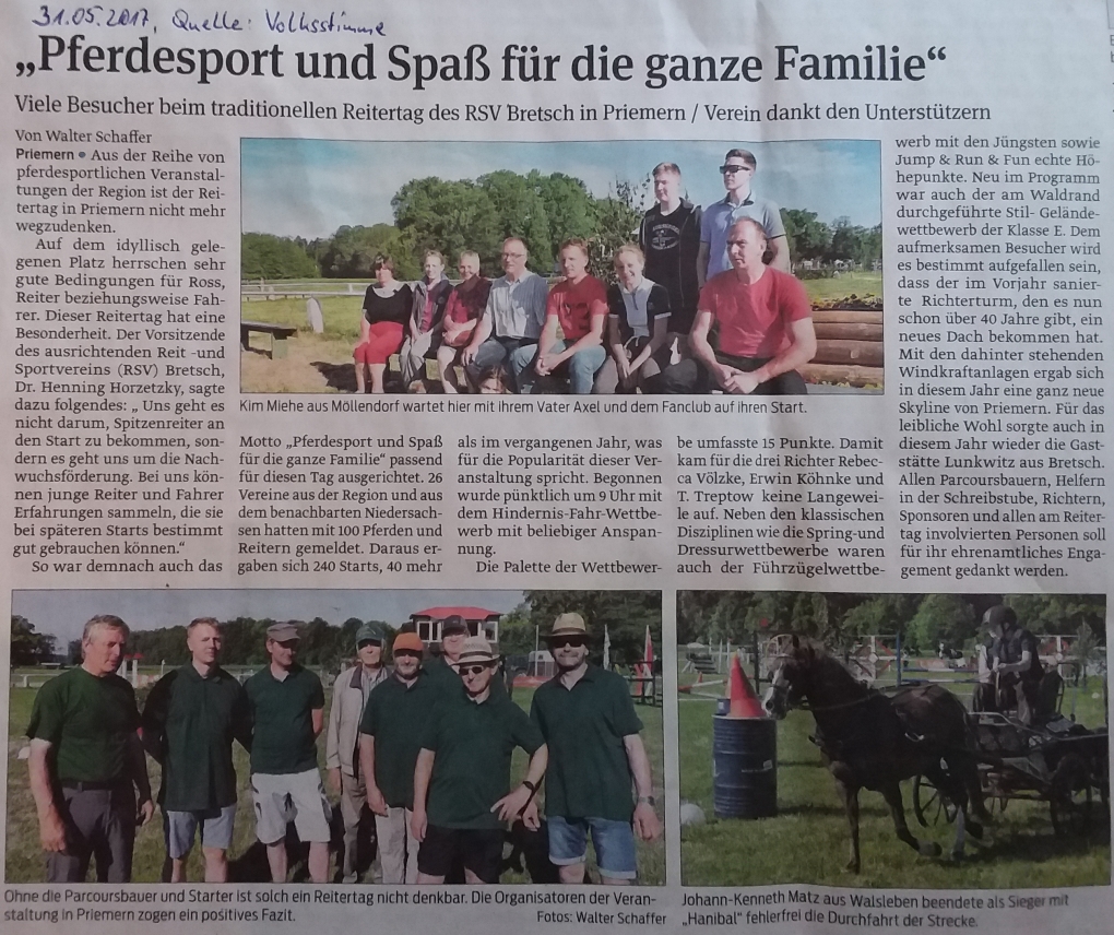 Zeitungsartikel Reitertag Priemern 2017, Quelle: Volksstimme